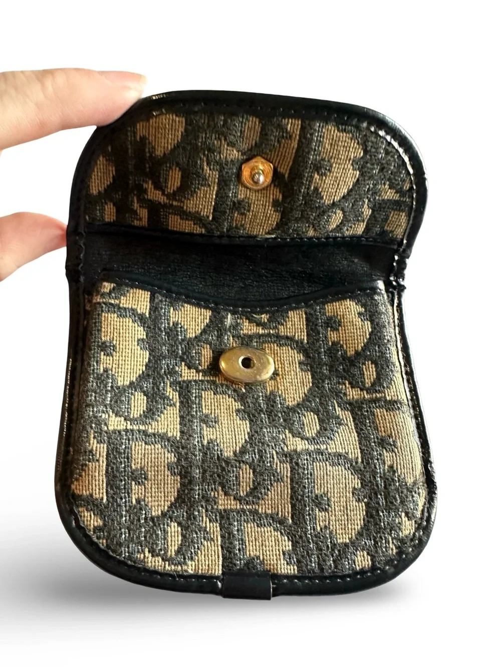 Dior Monogram Small Saddle Wallet in Beige and blue with Gold CD Clasp